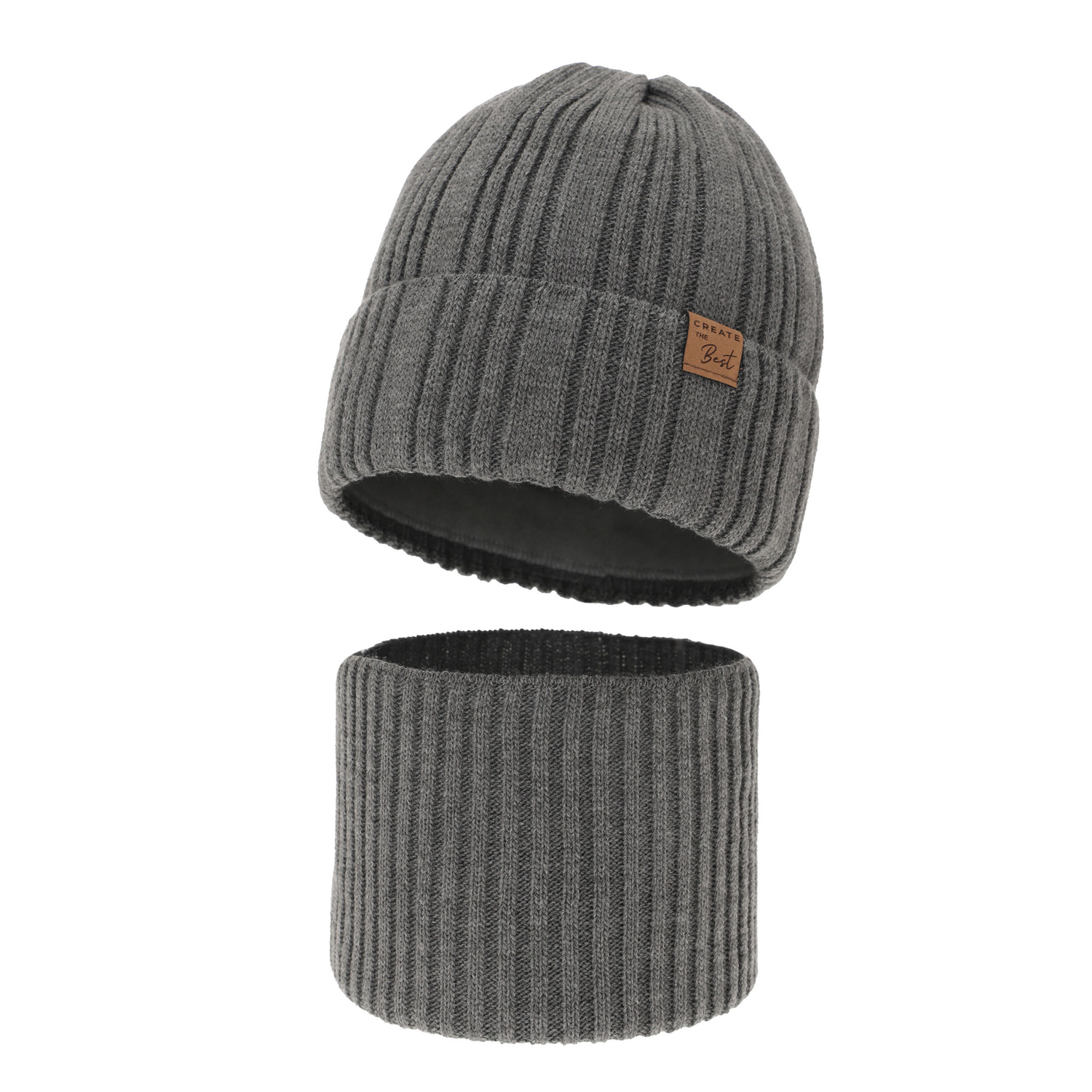 Dreng vintersæt: hue og halsvarmer, grå, Klaris