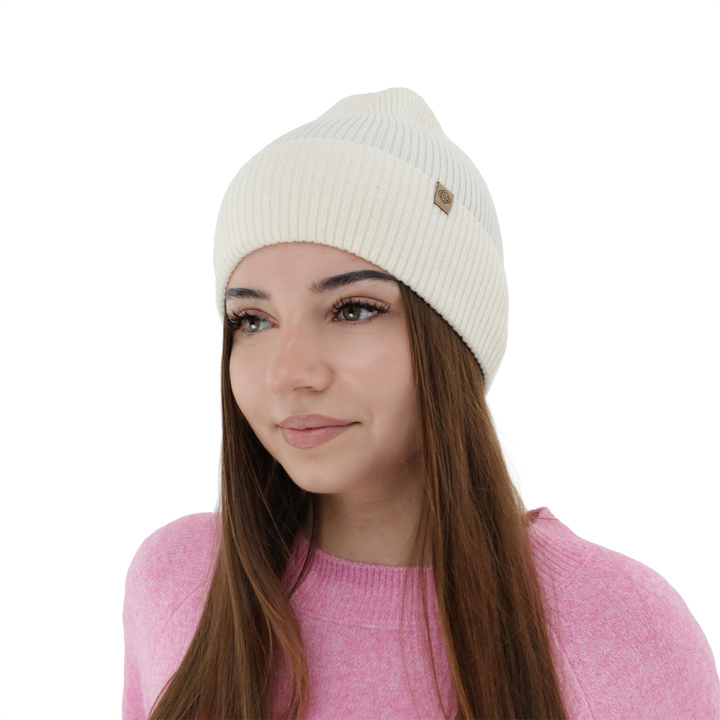 Dame efterår/forår hue, kremowa, med merinould, Alineta