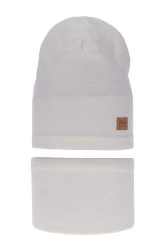 Pige efterår/forår sæt: hue og halsvarmer, cremefarvet, bomuld, Selfie