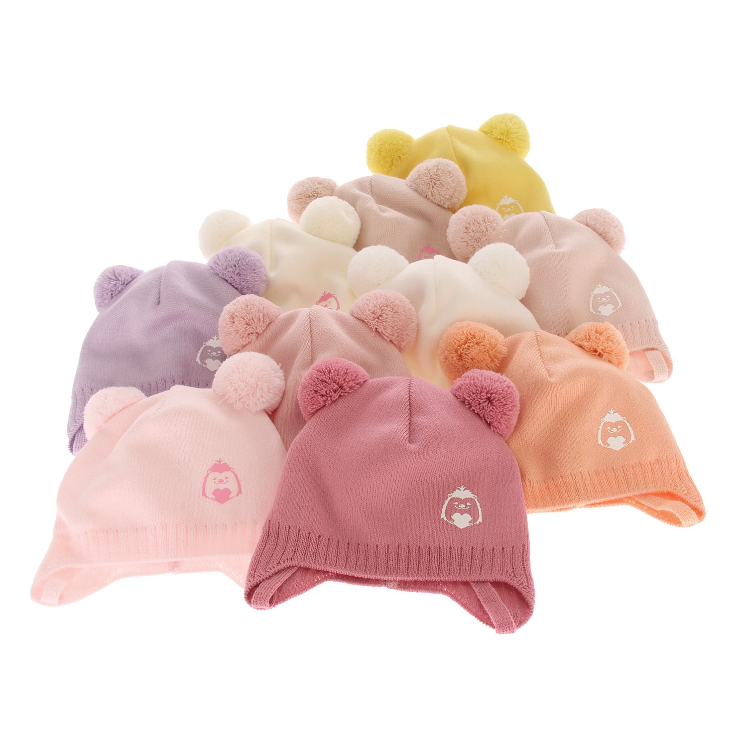 Pige efterår/forår hue, lilla, med to pomponer, med bindebånd, Bunia