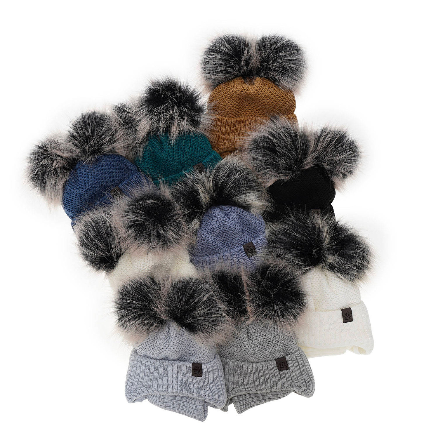 Dreng vintersæt: hue og halsedisse, blå, med to pomponer, med bindebånd, Randel