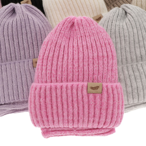 Pige vintersæt: hue og halsvarmer, amarant, med merinould, Karmina