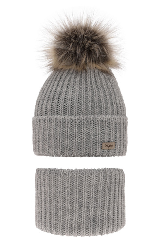 Pige vintersæt, grå, med garn pompon, Willow
