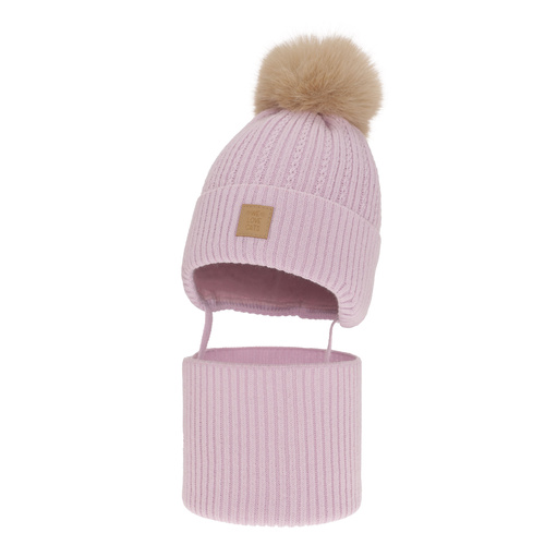 Pige vintersæt: hue og halsvarmer, lilla, med garn pompon, Betty