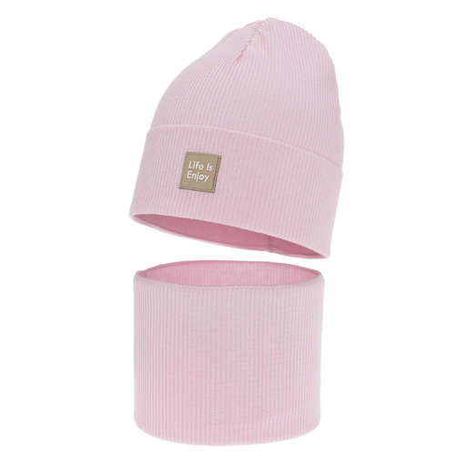 Pige efterår/forår sæt: hue og halsvarmer, med bomuld, lyserød, Zola