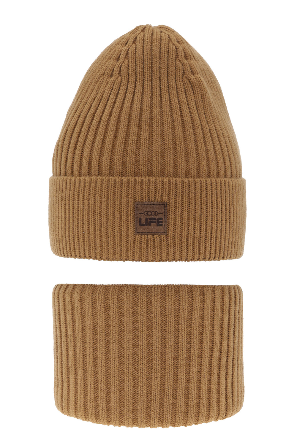 Dreng vintersæt: hue og halsrør, camel, Basilio