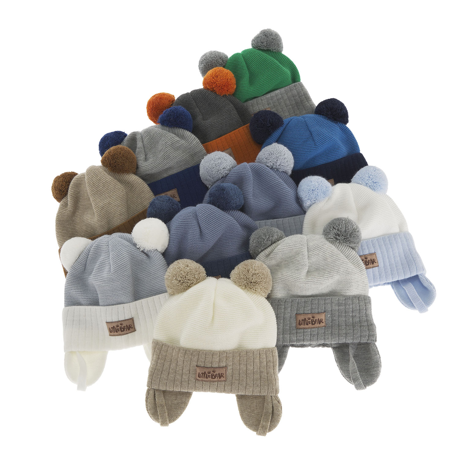 Dreng efterår/forår hue, grå, med to pomponer, med bindebånd, Gigant