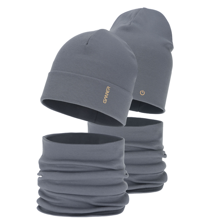 Dreng efterår/forår sæt: hue og halsvarmer, grå, bomuld, Desider