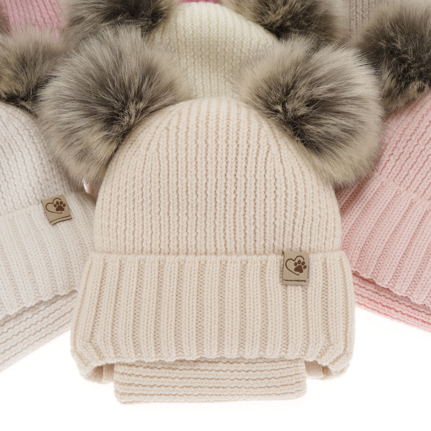 Pige vintersæt, rosa, med to pomponer, med bindebånd, 100% Merino Uld, Silvia