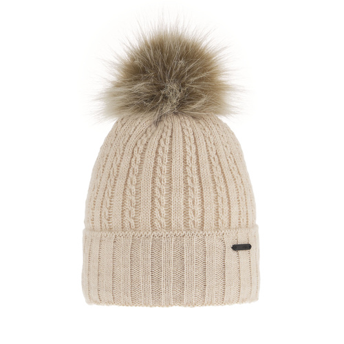 Dame vinterhue, vinter, beige, med garn pompon, Karizma