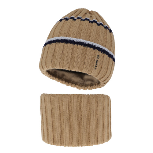 Dreng vintersæt: hue og halsrør, camel, Bastien