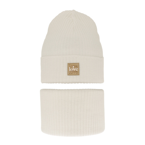 Pige efterår/forår sæt: hue og halsedisse, med bomuld, kremfarvet, Furora