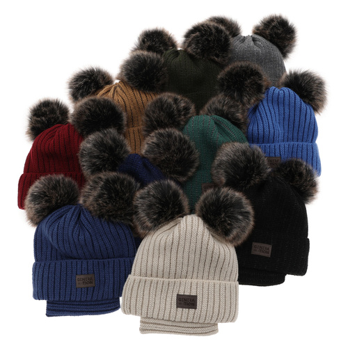 Dreng vintersæt: hue og halsrør, rød, med to pomponer, Tokio