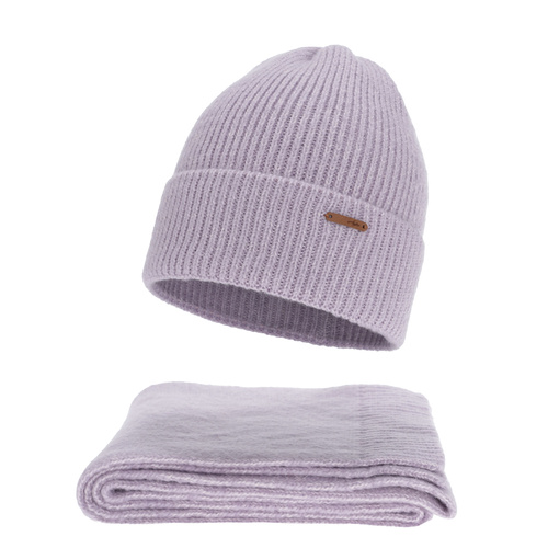 Dame vintersæt: hue og tørklæde, lilla, med merinould, Seala