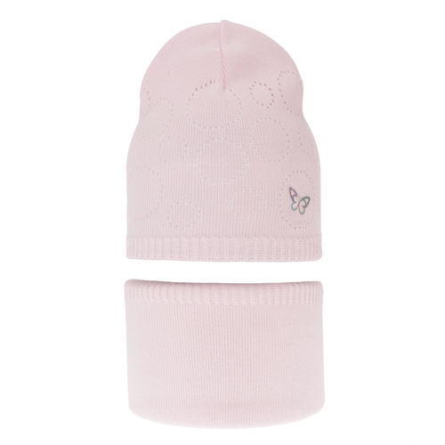 Pige efterår/forår sæt: hue og halsvarmer, med bomuld, lys rosa, Amarilla