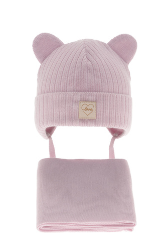 Pige vintersæt: hue og tørklæde, lilla, med bindebånd, Antola