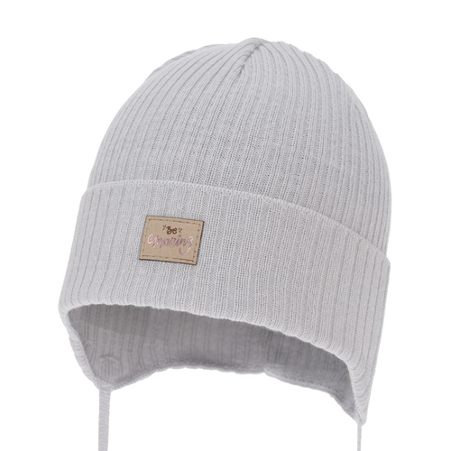 Pige efterår/forår hue, lysegrå, med bindebånd, med bomuld, Tindra