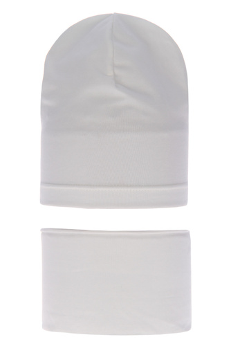 Pige efterår/forår sæt: hue og halsvarmer, cremefarvet, bomuld, Hazelka