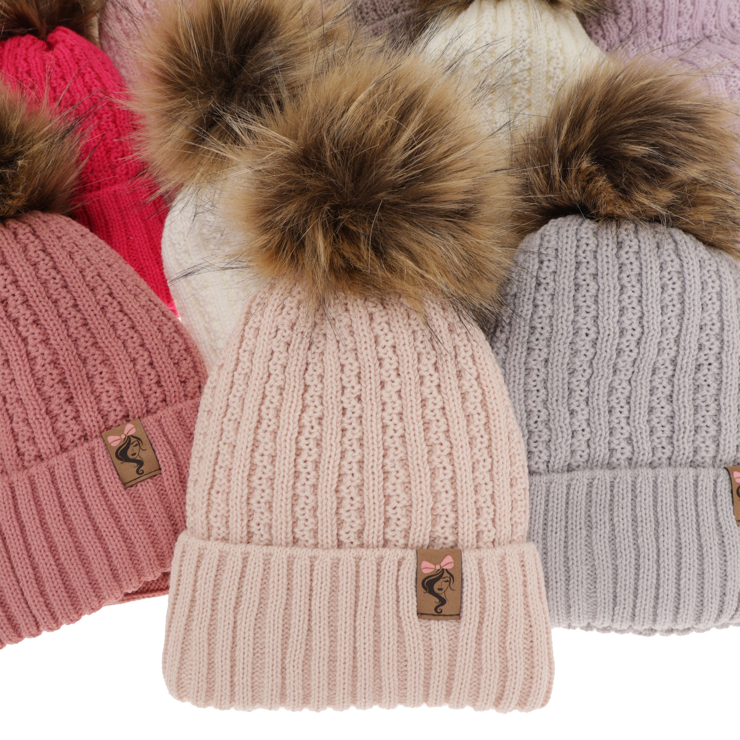 Pige vintersæt: hue og halsrør, rosa, med garn pompon, Larina