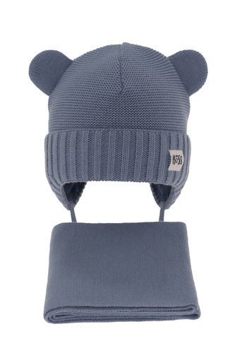 Dreng vintersæt: hue og tørklæde, vinter, blå, med bindebånd, Luciano