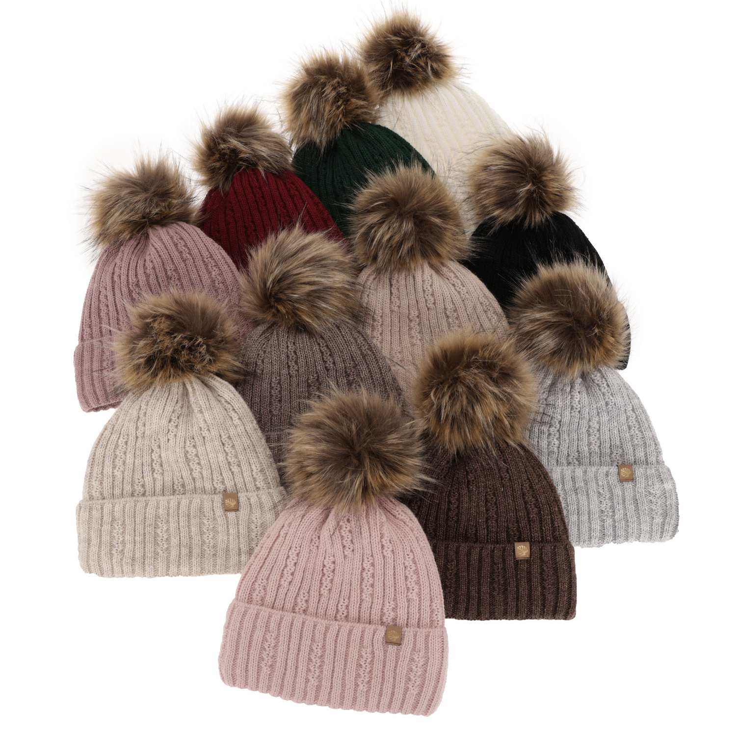 Dame vinterhue, vinter, creme, med garn pompon, Savona