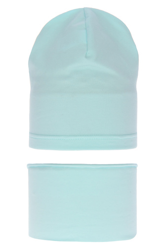 Pige efterår/forår sæt: hue og halsvarmer, mint, bomuld, Hazelka