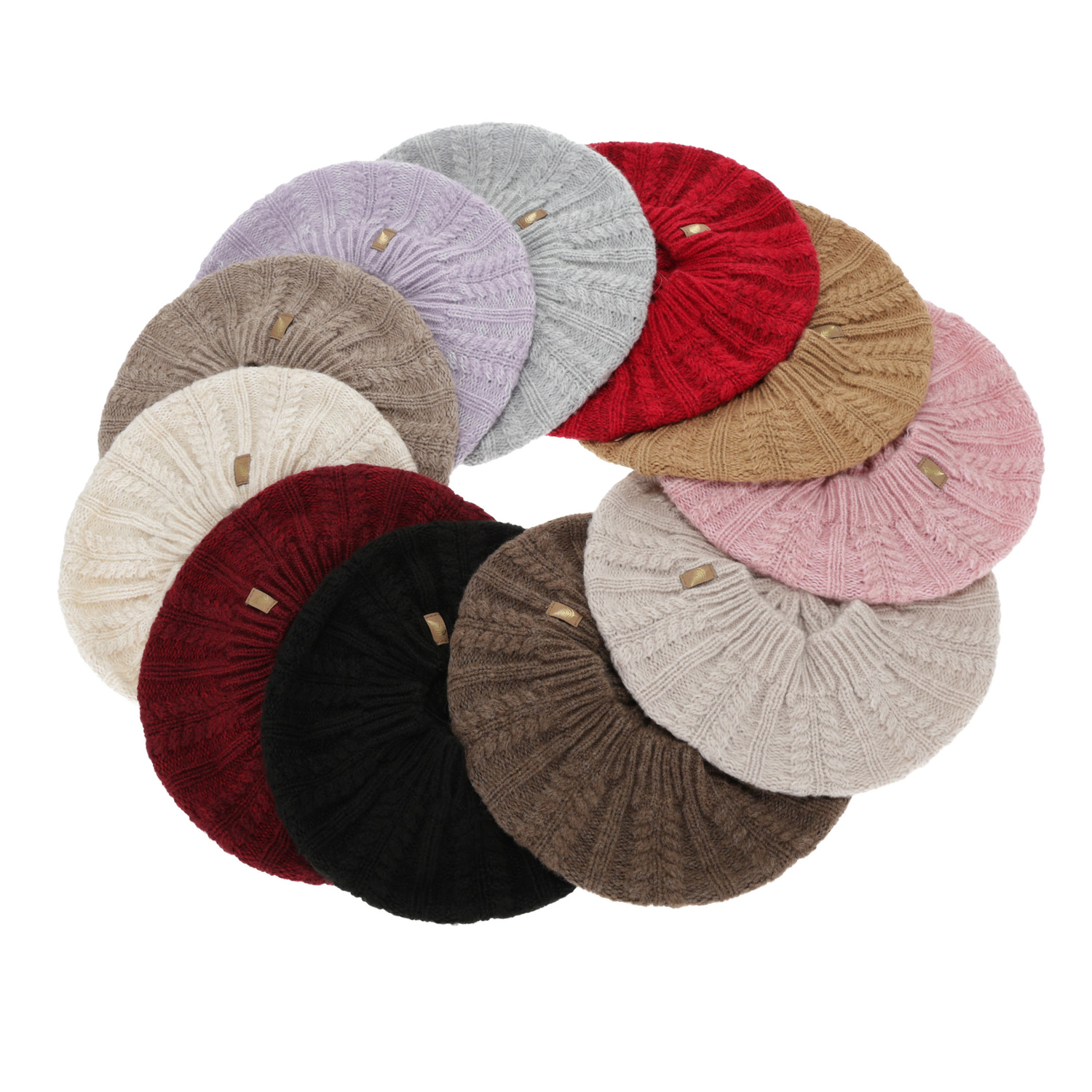 Dame vinter beret, camel, med merinould, Senja