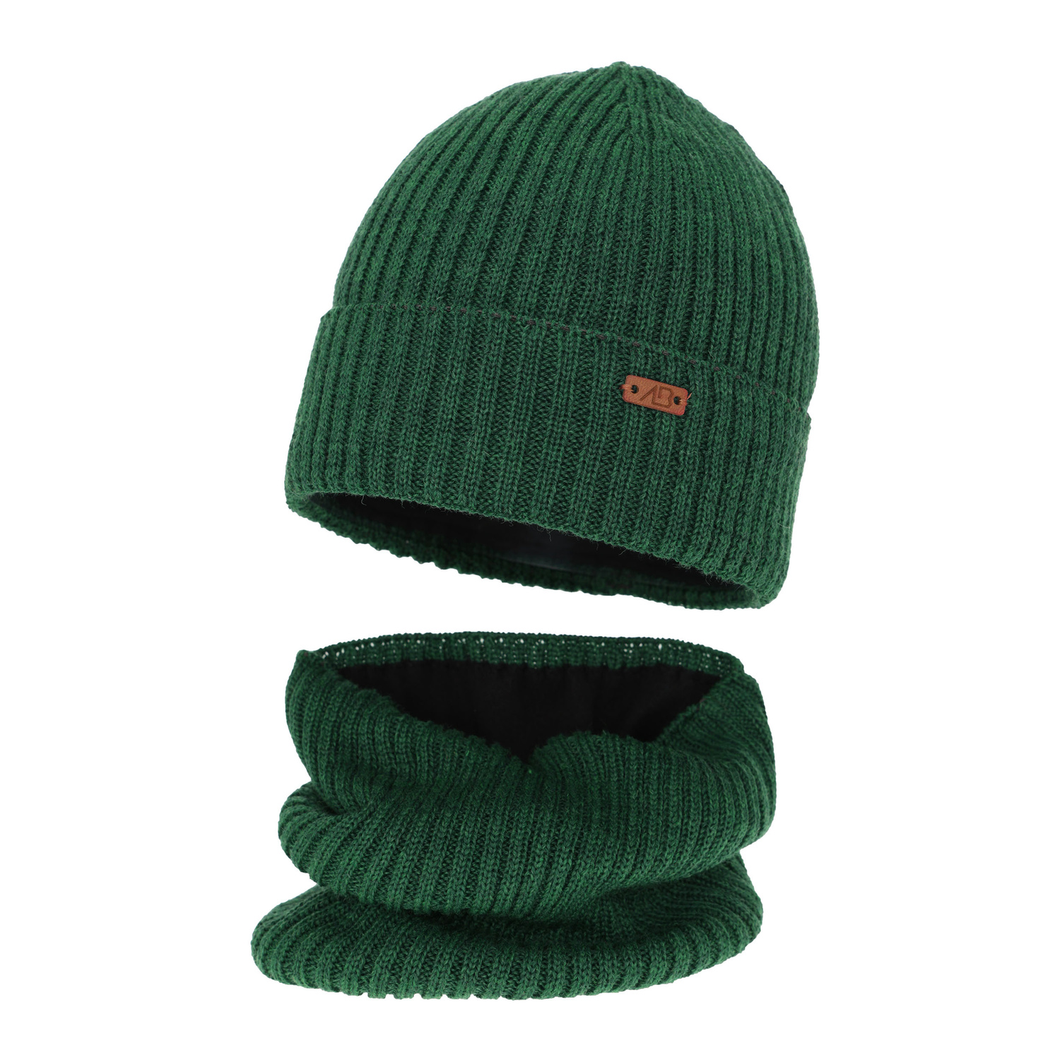 Dreng vintersæt: hue og halsrør, grøn, med merinould, foret med fleece, Palermo