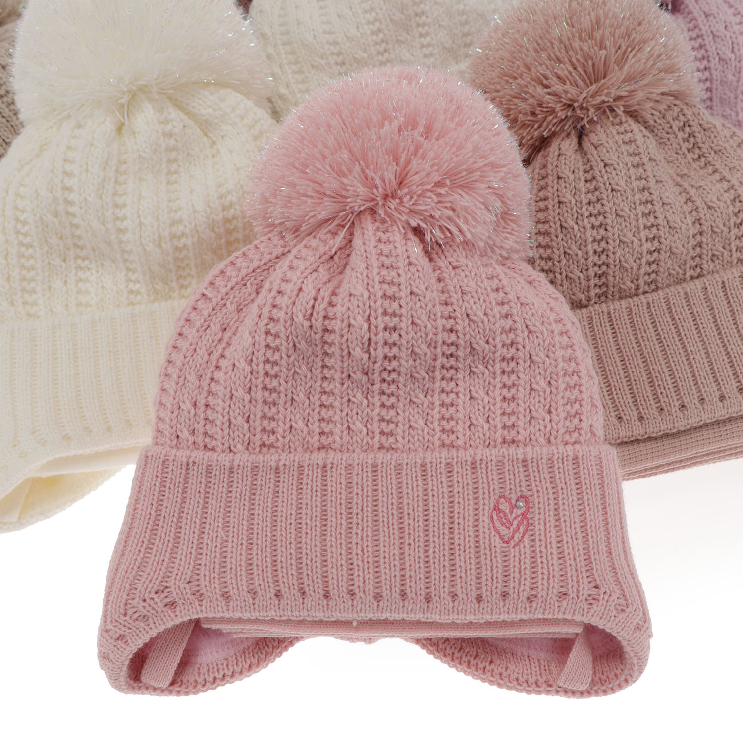 Pige vintersæt: hue og tørklæde, beige, med bindebånd, med garn pompon, Marisa