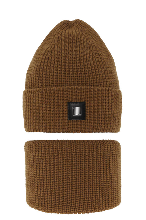 Dreng vintersæt: hue og halsvarmer, camel, Amadeo