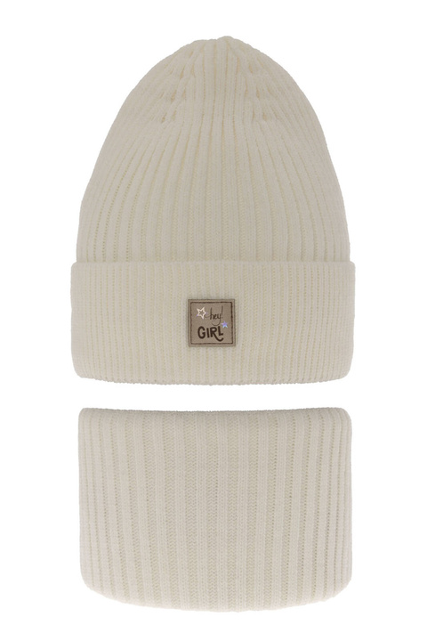 Pige vintersæt: hue og halsvarmer, cremefarvet, Georgina