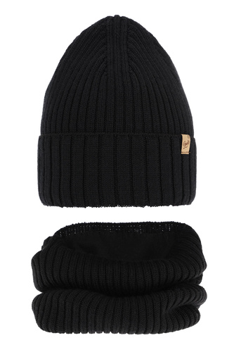 Pige vintersæt: hue og halsvarmer, sort, med merinould, Mesalia