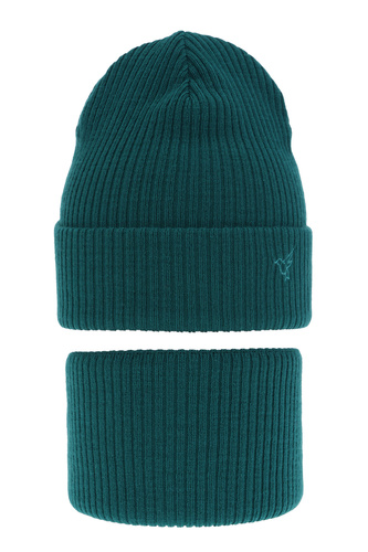 Pige vintersæt: hue og halsvarmer, smaragdgrøn, Rosetta