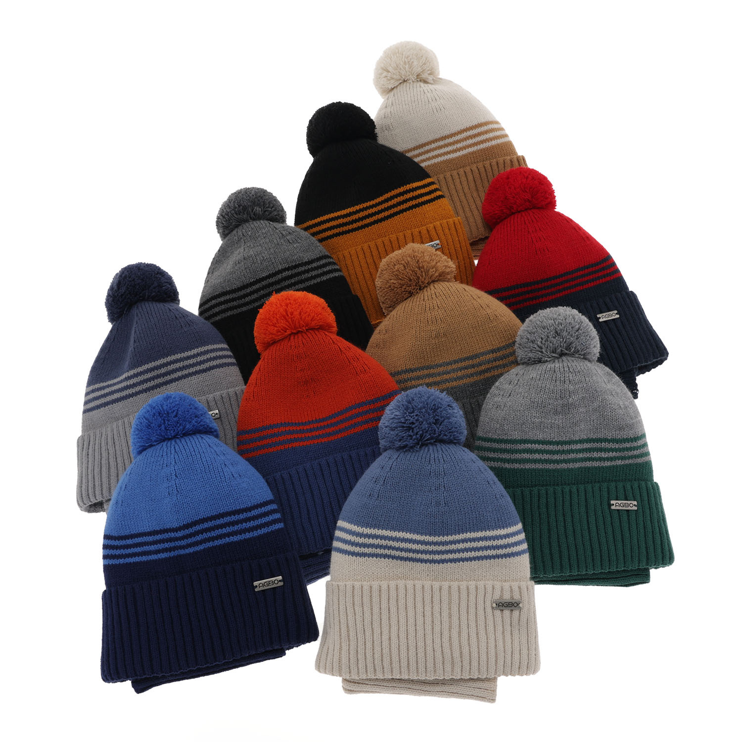 Dreng vintersæt: hue og halsrør, grå, med garn pompon, Pallas