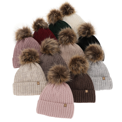 Dame vinterhue, vinter, bordø, med garn pompon, Savona