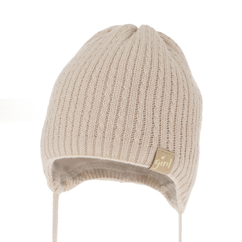Pige efterår/forår hue, beige, med bindebånd, Cheri